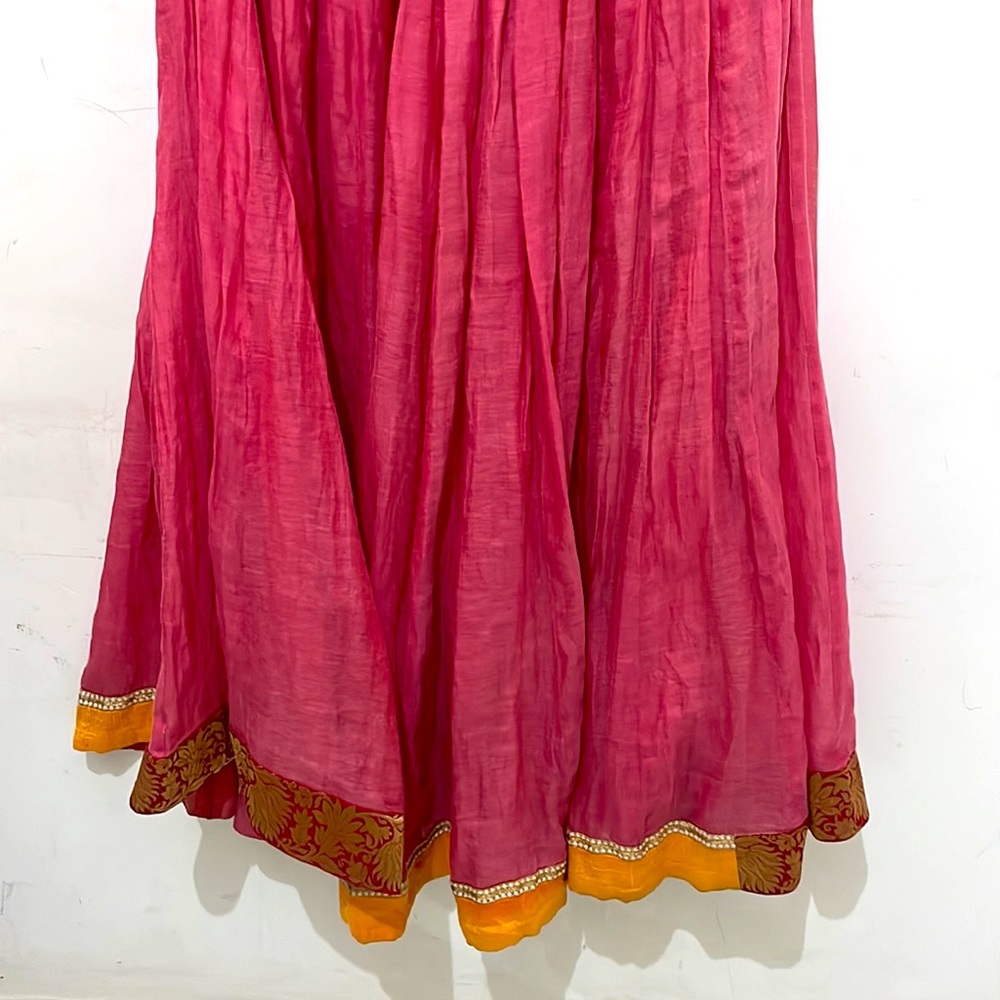 Cotton red skirt with brocket border in red yellow slip on skirt with flare - Picture 7 of 8